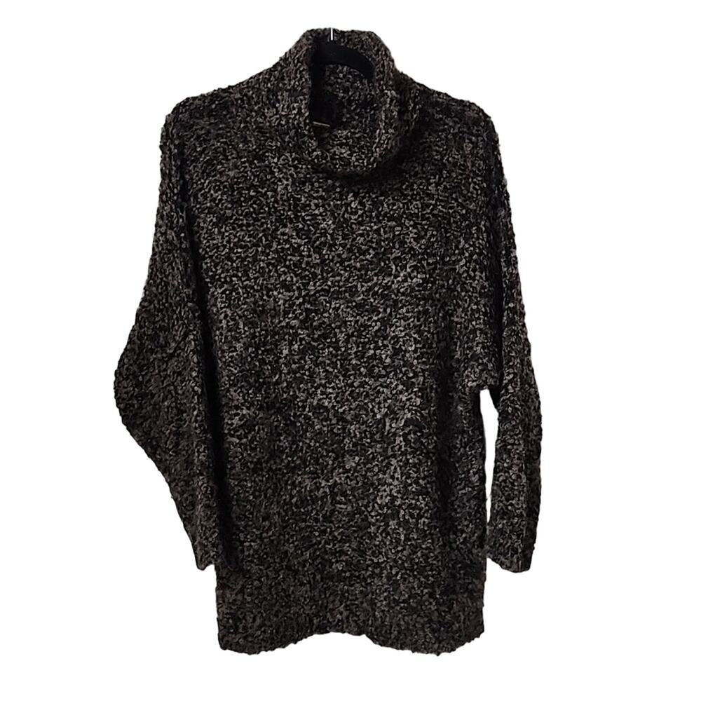 Free People Black and Cream Marled Cowl Neck Sweater